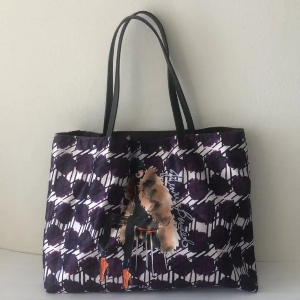 Henri Bendel IZAK  Shopper Tote Purple Reversible Handbag